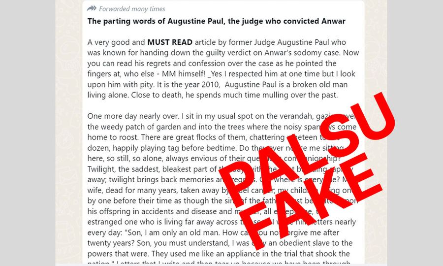 Semak fakta: 'Kata-kata terakhir hakim Augustine Paul' kisah rekaan