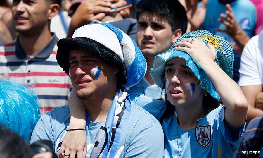 Stunned Uruguay wins but dumped out of World Cup on goals scored