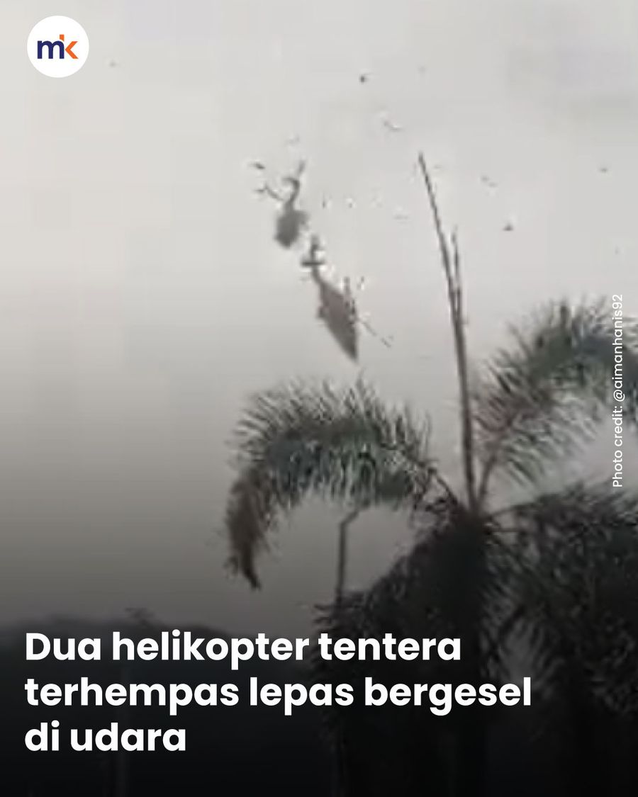 Dua helikopter tentera terhempas lepas bergesel di udara