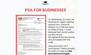 Penyedia makanan ditipu sediakan hidangan untuk 500 orang