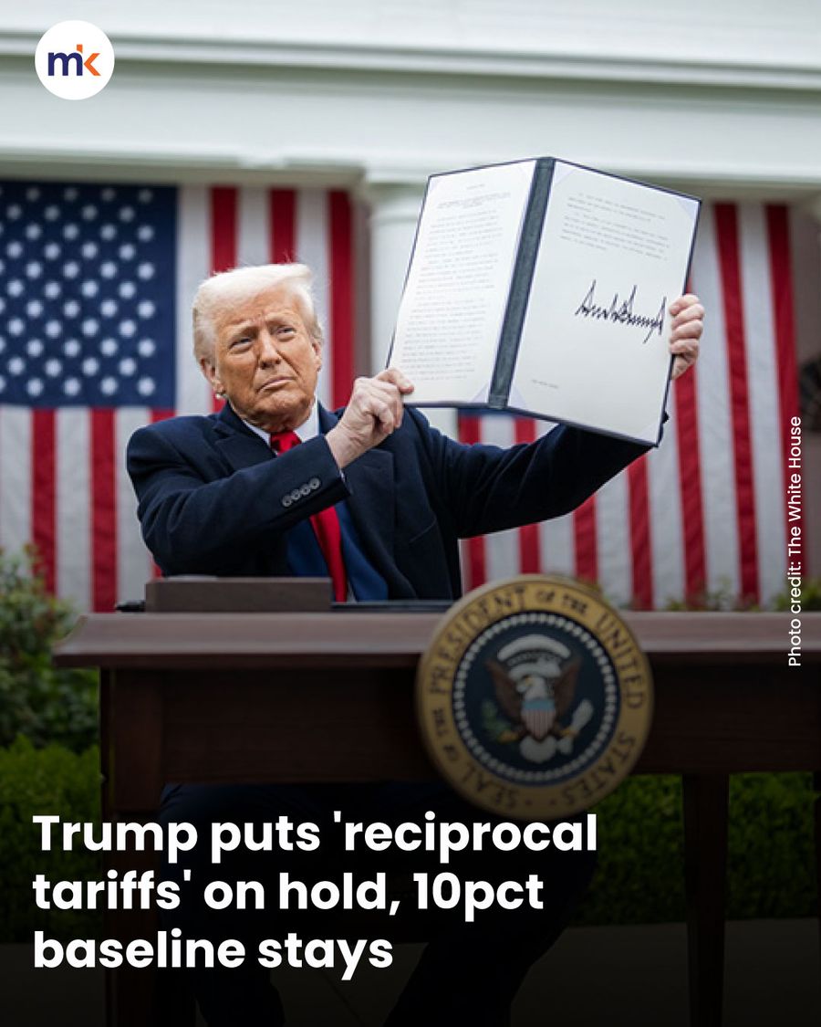 Trump puts 'reciprocal tariffs' on hold, 10pct baseline stays