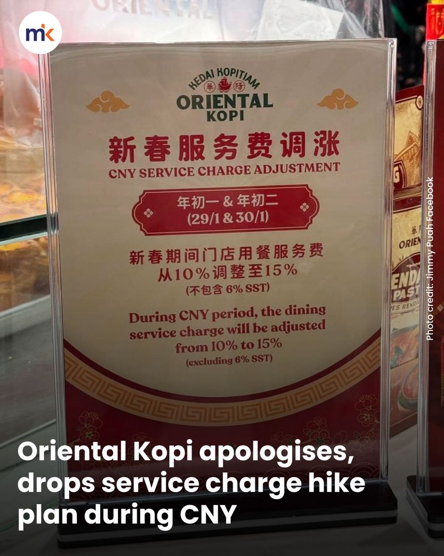Oriental Kopi apologises, drops service charge hike plan during CNY