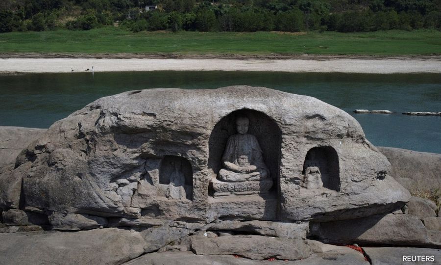 Receding water levels of China's Yangtze reveal ancient Buddhist statues